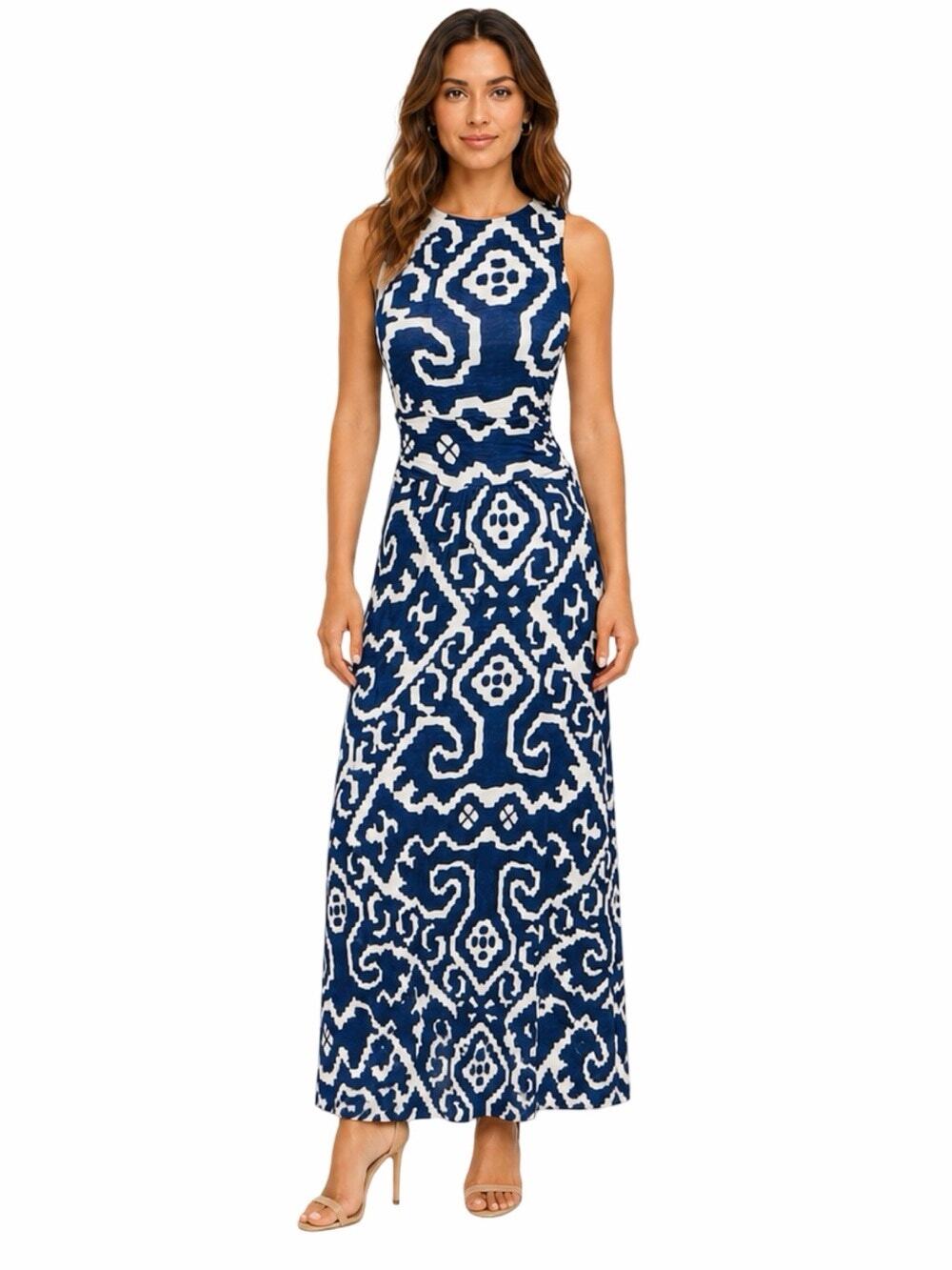 Anthropologie Maeve Scrollwork Maxi Dress size XS Sleeveless Ikat Tribal Print